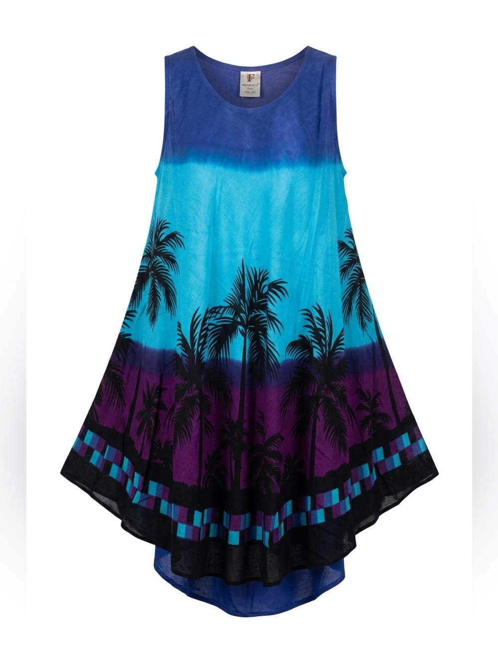 Blue to Purple Palm Tree Swing Tank Dress Vacation Dress Boho